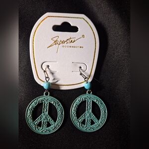 Turquoise Metal Peace Sign Earrings